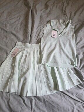 Nwt Mint Green Pleated Skirt and Knit Top Set
